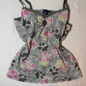 Sonoma Green Jeweled Fairy Cami Babydoll with Graphic Flower Prints Sz L Tank